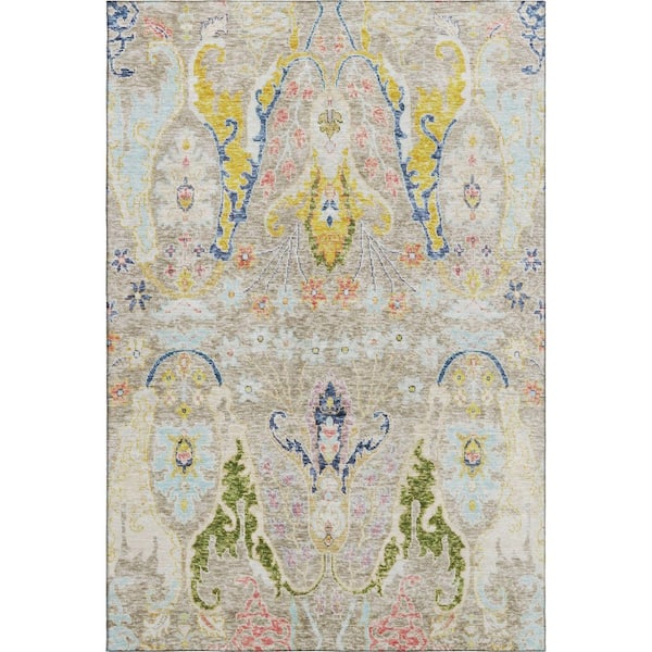 Mayfield Premium Machine Washable Abstract AMF1932 Beige 3 ft. x 4 ft. Area Rug