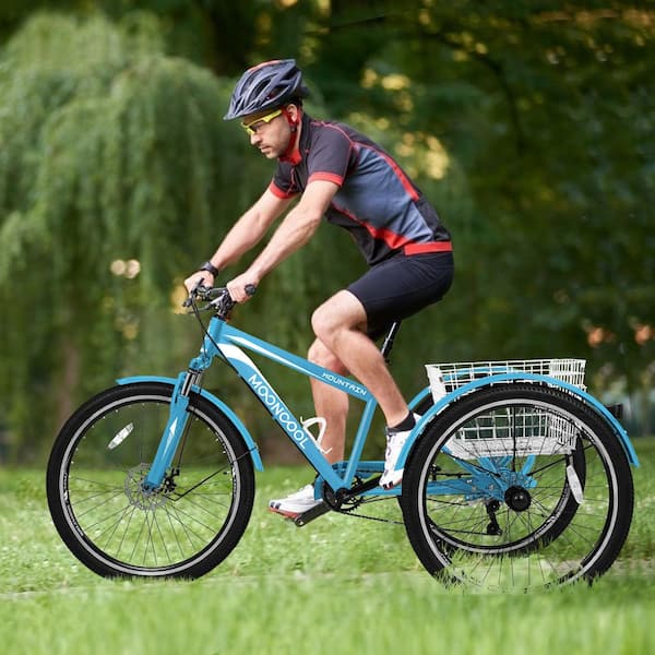MOONCOOL 26 in. Adults Trikes with Shopping Basket, Adult Mountain Bike, 7-Speed 3-Wheel Bike Mountain Tricycle Cruiser Trike