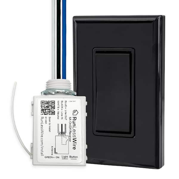 Battery-Free Wireless Light Switch Kit, Single Pole: 1 Remote Switch Controls 1 On/Off 5amp Receiver - Black