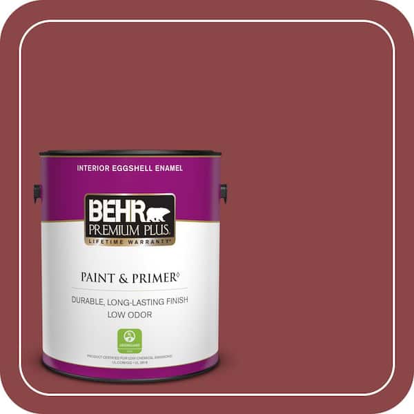 BEHR PREMIUM PLUS 1 gal. #PPU1-10 Forbidden Red Eggshell Enamel Low Odor Interior Paint & Primer