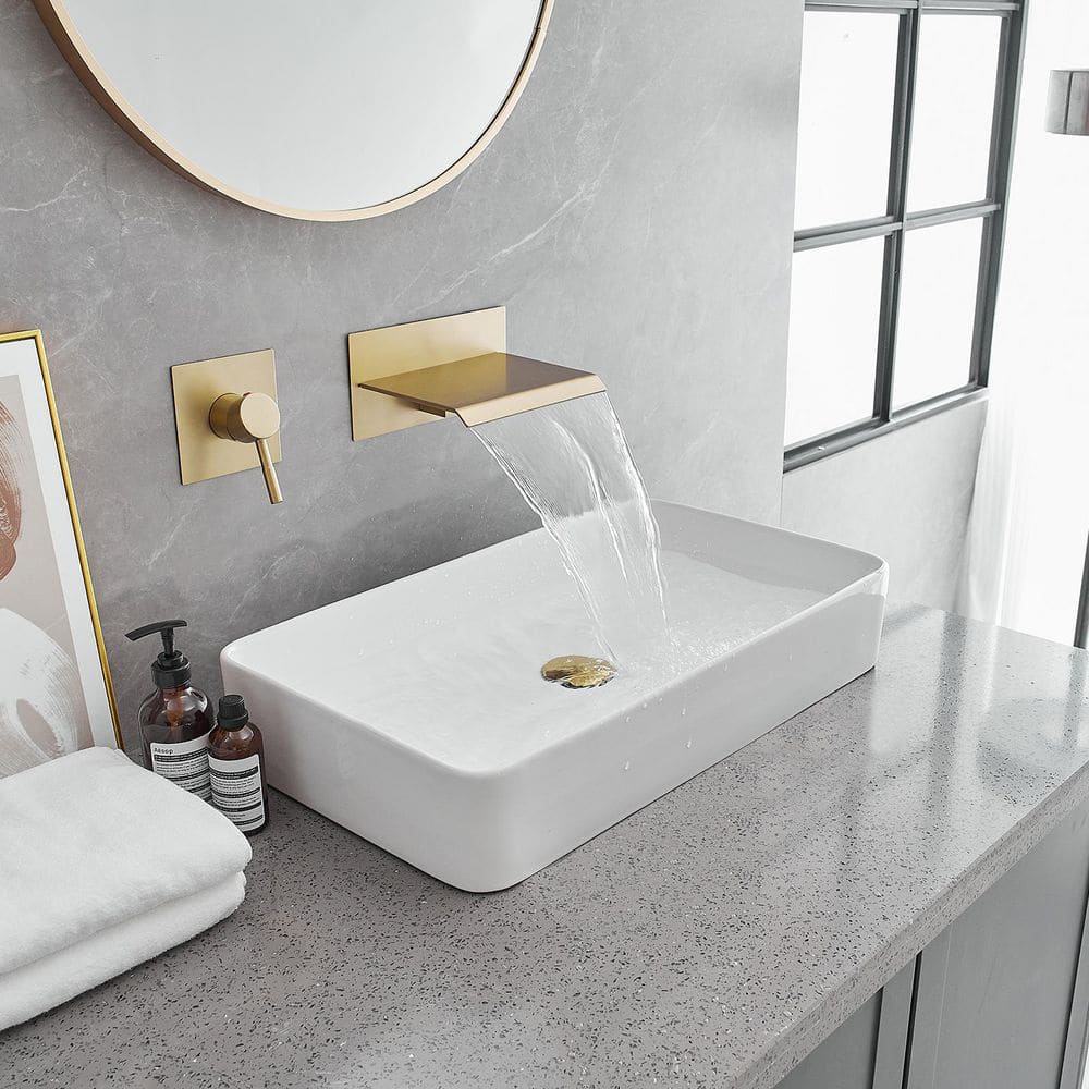 Brushed Gold Wall-Mounted Single-Handle Waterfall Bathroom Faucet