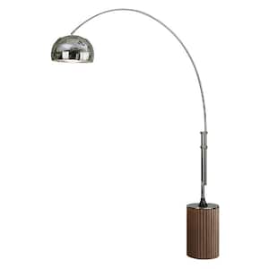 Tambo 2 in. Black Marble 1-Light Dimmable Arc Floor Lamp for Living Room with Linen Dome Shade