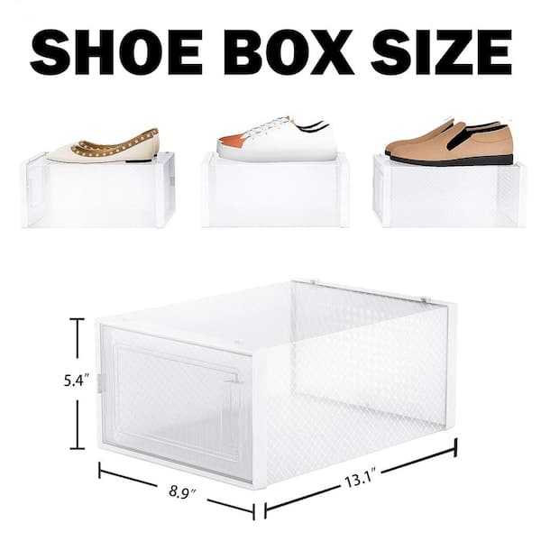 Siavonce 8-Pair Plastic Stackable Clear Shoe Storage Shoe Boxes, Storage Bins Shoe Container Organize, White