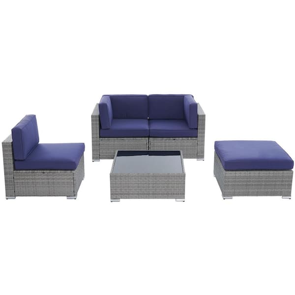 JOYESERY 5-Pieces PE Rattan Wicker Outdoor Sectional Conversation Couch ...