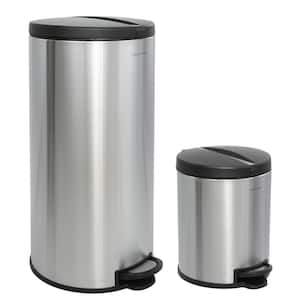 Oscar Round 8 Gal. Stainless Steel Black Step-Open Trash Can with Free Mini Trash Can