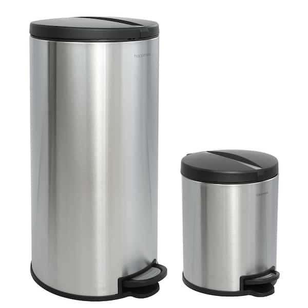 happimess Oscar Round 8 Gal. Stainless Steel Black Step-Open Trash