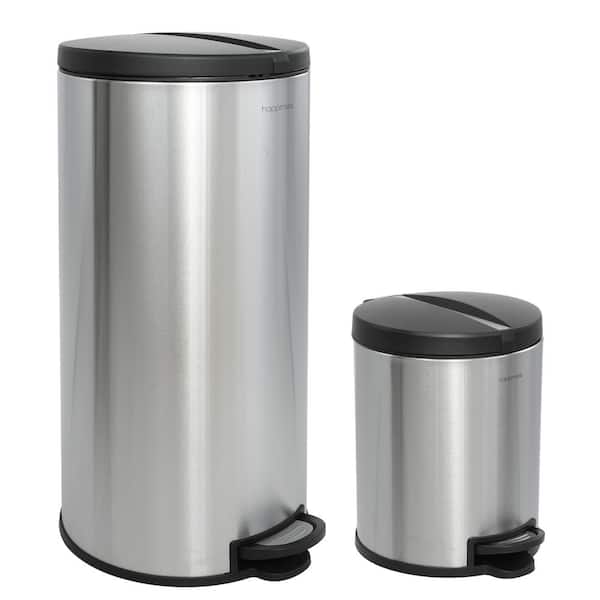 Oscar Round 8 Gal. Stainless Steel Black Step-Open Trash Can with Free Mini Trash Can