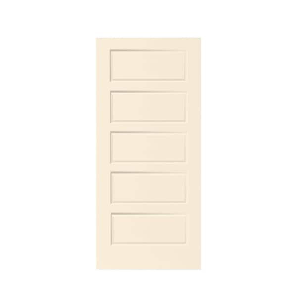 CALHOME 36 in. x 80 in. Beige Stained Composite MDF 5 Panel Interior Barn Door Slab