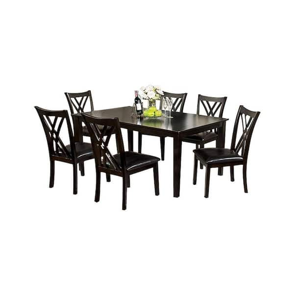 Benjara 7-Piece Rectangle Espresso Wood Top Dining Table Set (Seats 6)