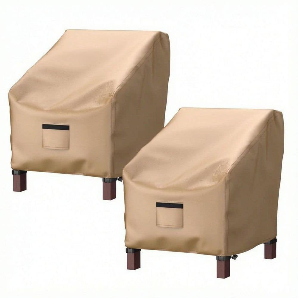 2 Pack Waterproof Patio Chair Covers for Outdoor Furniture, Lawn Chair Covers 600D Heavy Duty Oxford Cloth, Brown