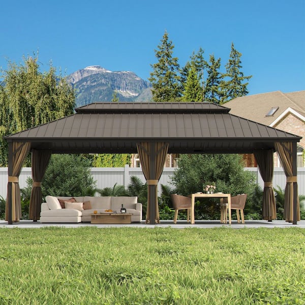 GAZEBEST 14 ft. x 24 ft. Double Galvanized Steel Roof Aluminum