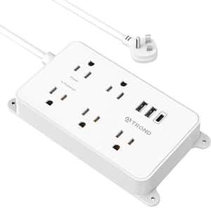 Heavy-Duty Mountable 5-Outlet Power Strip Surge Protector with 3 USB Ports and 5 ft. Extension Cord in White