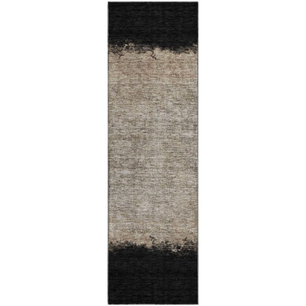 Mayfield Premium Machine Washable Abstract AMF2214 Black 2 ft. x 7 ft. Runner Rug