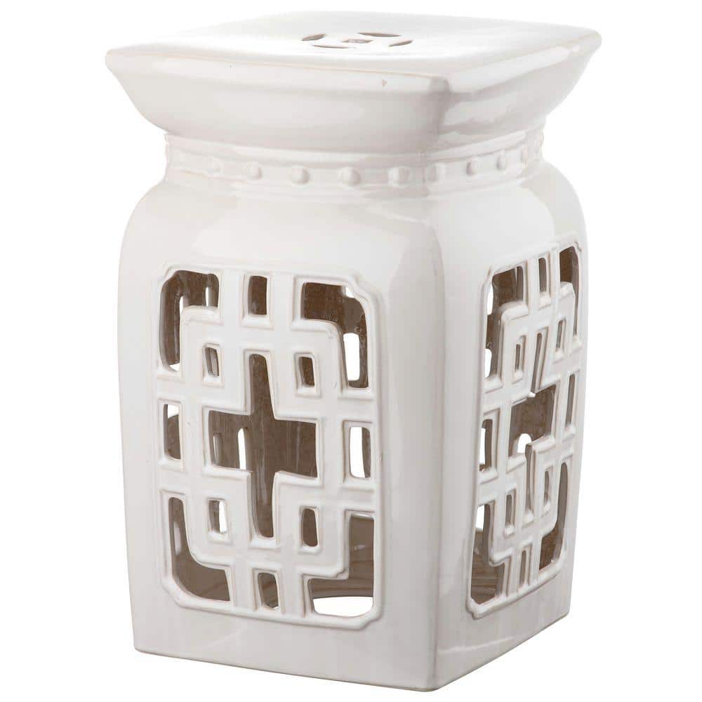Beijing Filigree Cream Ceramic Garden Stool with Pierced Motif