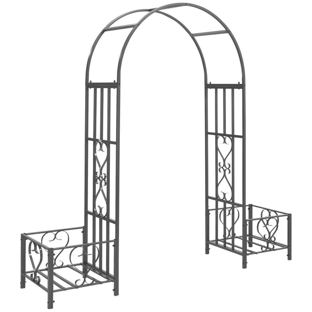 81.1 in. x 82.7 in. Steel Garden Arch Arbor with Scrollwork Hearts, 2 Plant