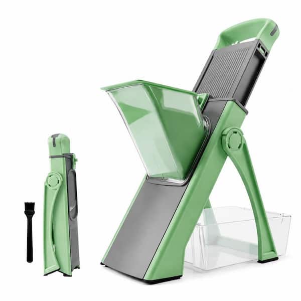 4-in-1 Safe Mandoline Slicer and Vegetable Chopper with Adjustable Thickness and Foldable Design, Green