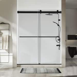 60 in. W x 74 in. H Single Sliding Frameless Shower Door in Black with Clear Glass