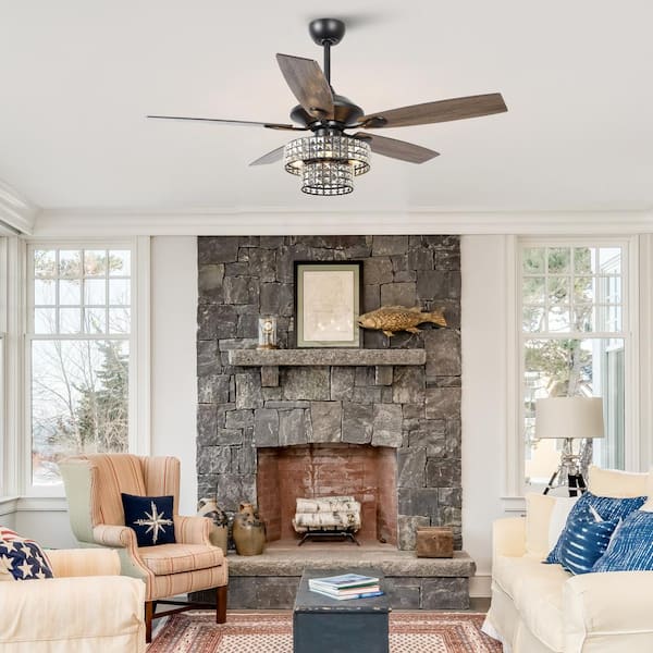 Farmhouse Ceiling Fans With Lights And Remote 52 Inch Indoor Chandelier Ceiling Fan Crystal Fandelier Ceiling Fans For Living Dining Room Bedroom-281470
