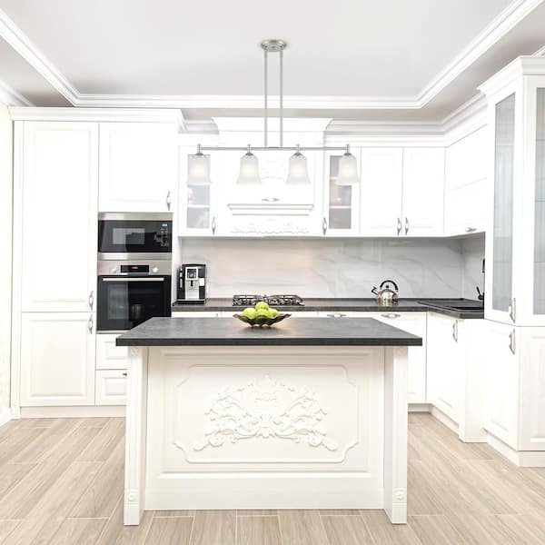 Bronson 4-Light Brushed Nickel Transitional Linear Chandelier for Kitchen Islands with No Bulbs Included