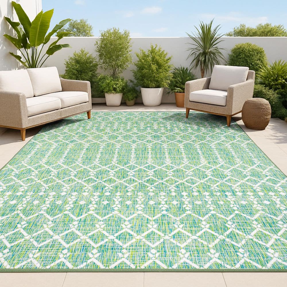 Ourika Moroccan Geometric Textured Weave Green/Cream 8 ft. x 10 ft. Indoor/Outdoor Area Rug price history on PriceWatchPro