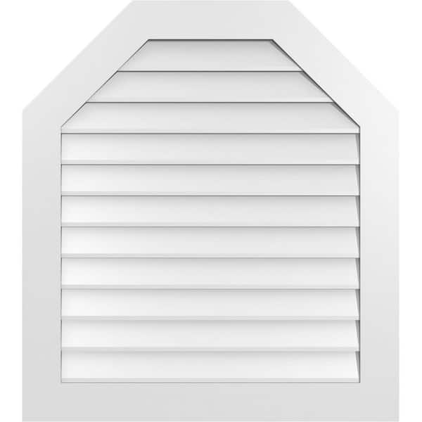 Ekena Millwork 34 in. x 38 in. Octagonal Top Surface Mount PVC Gable Vent: Decorative with Standard Frame