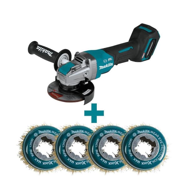 40V max XGT Brushless Cordless 5 in. X-LOCK Paddle Switch Angle Grinder with (qty 4) 3 in. Crimped Wire Cup Brush