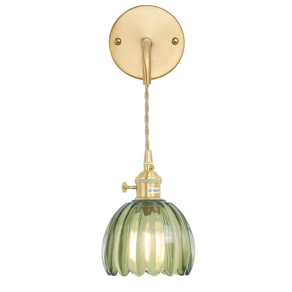 Retro 4.72 in. 1 Light Gold Vintage Smart Home Wall Sconce with Tulip Green
