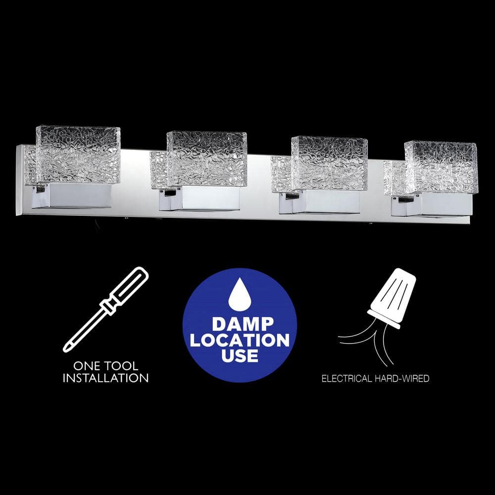 32.25" Stainless Steel LED Vanity Light with Glass Shade