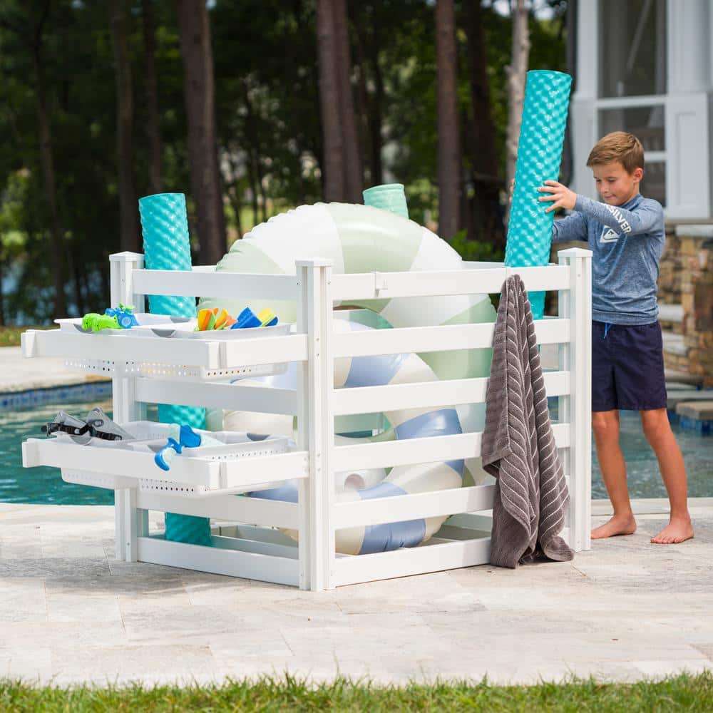 White UV Resistant Vinyl Outdoor Pool Float Storage Organizer