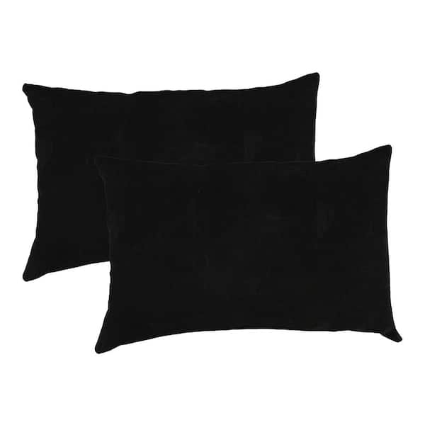 20 in. L x 14 in. H x 6 in. T Rectangular Outdoor Lumbar Pillow in Canvas Black (2-Pack)