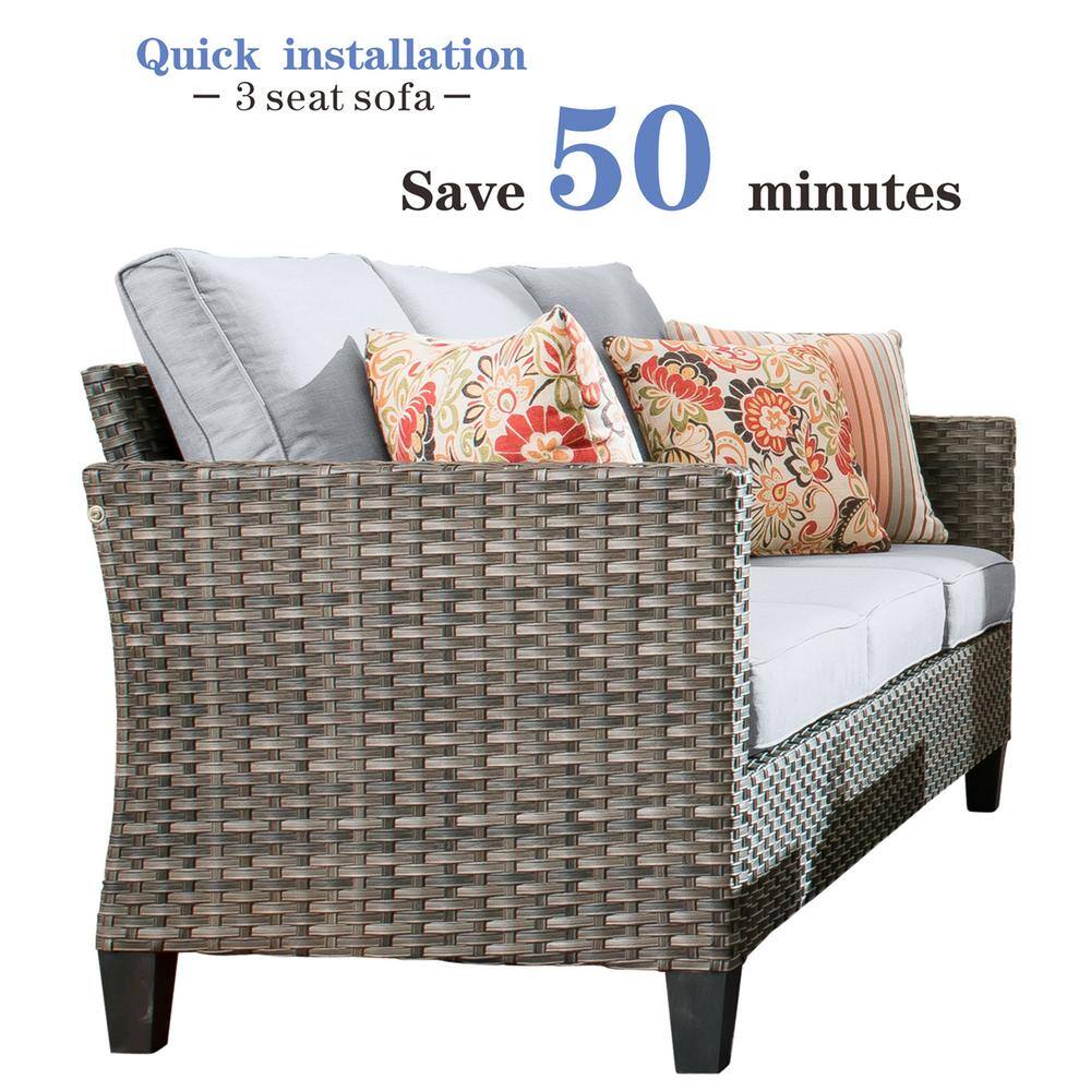 Gray Wicker Sectional Sofa Set with Swivel Rocking Chairs