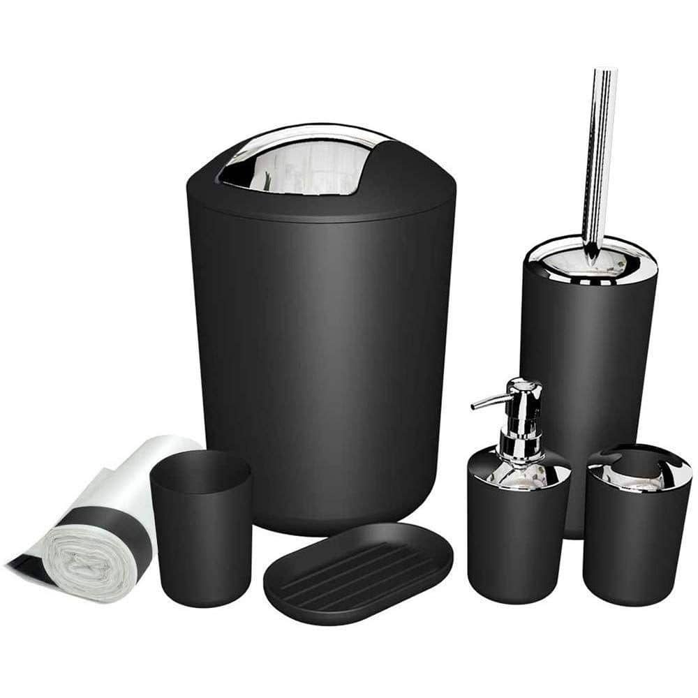 Dracelo 6-Piece Bathroom Accessory Set with Toiletbrush Holder, Dispenser,  Trash Can, Toothbrush Holder, Toilet Brush in Black B09X9VWZR6 - The Home  Depot