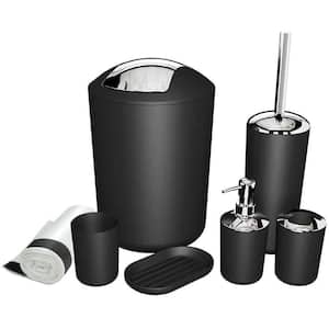 6-Piece Bathroom Accessory Set with Dispenser,Toothbrush Holder,Cup,Soap Dish,Trash Can,Toilet Brush,Trash Bags in Black