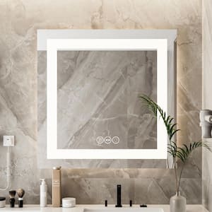 36 in. W x 36 in. H Sliver Vanity Mirror Frameless Rectangular Smart Touchable Anti-Fog LED Light Bathroom Wall 3-Color