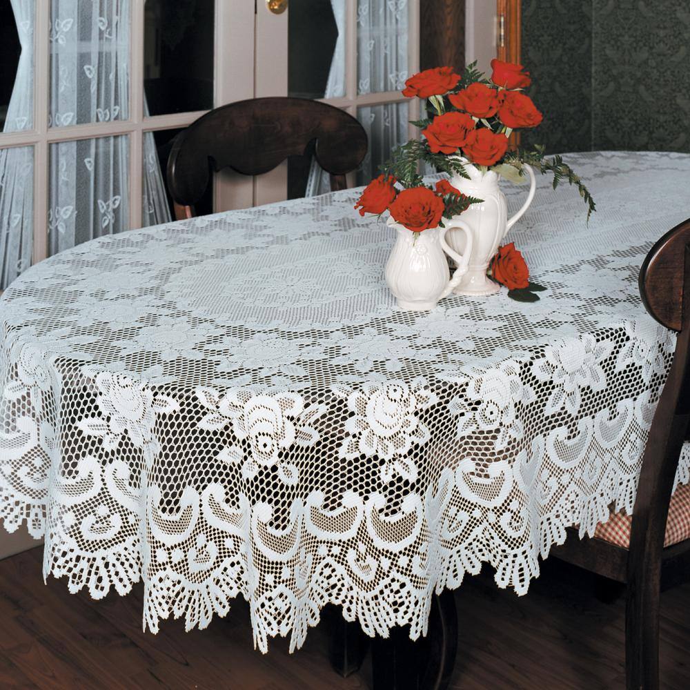 Heritage Lace Rose Oval Off-White Polyester Tablecloth-56680W - The ...