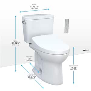 Drake 12 in. Rough In Two-Piece 1.6 GPF Single Flush Elongated Toilet in Cotton White, S550E Washlet Seat Included