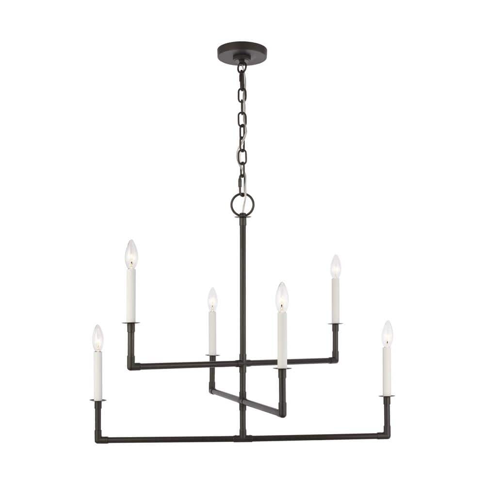 Aged Iron 6-Light Candle Style Chandelier with White Holders