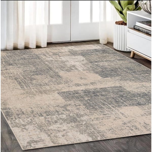 5 ft. x 8 ft. Gray And Sand Abstract Area Rug