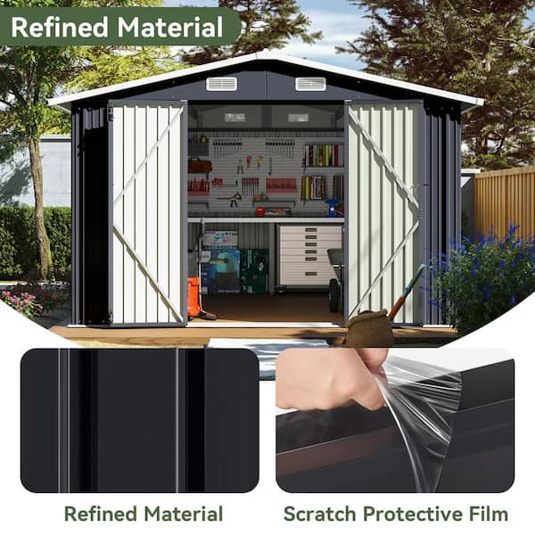 Sizzim 12 ft. W x 10 ft. D Outdoor Black Metal Storage Shed with 4