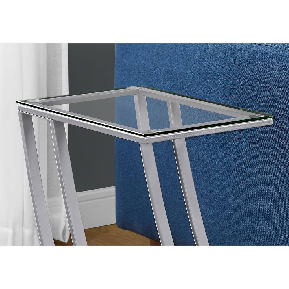 Sleek 24" Silver Metal & Clear Glass Rectangular Accent Table