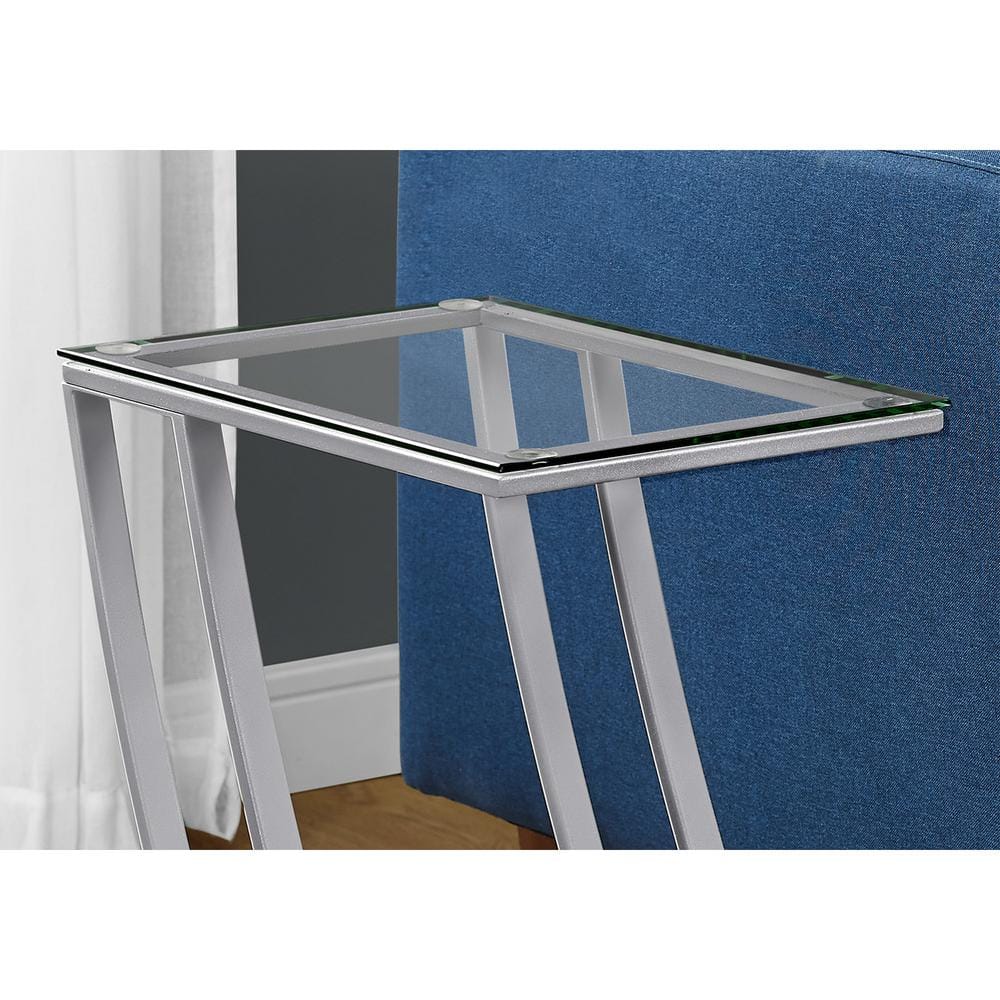 Sleek 24" Silver Metal & Clear Glass Rectangular Accent Table