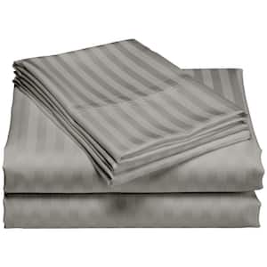 Hotel London 600-Thread Count 100% Cotton Deep Pocket Striped Sheet Set (Twin XL, Gray)