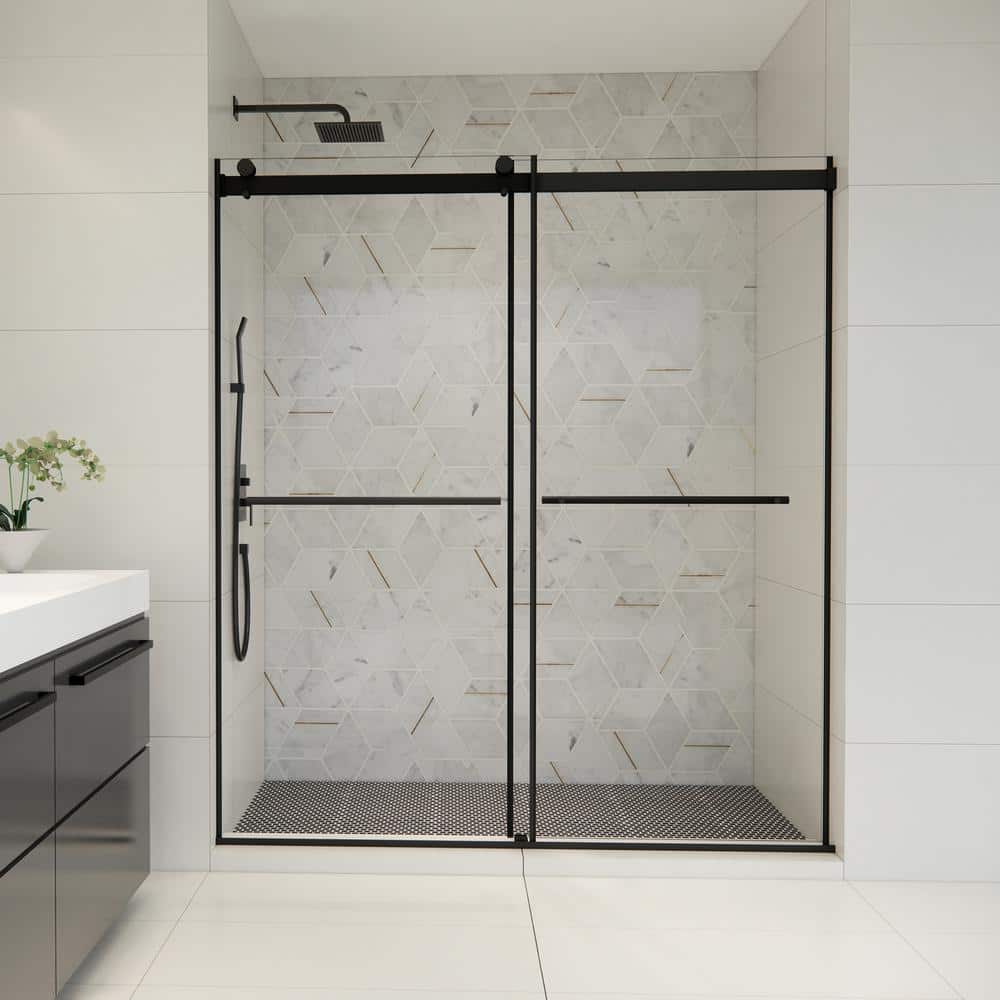 Belizzi 68" Matte Black Frameless Shower Door with Clear Glass
