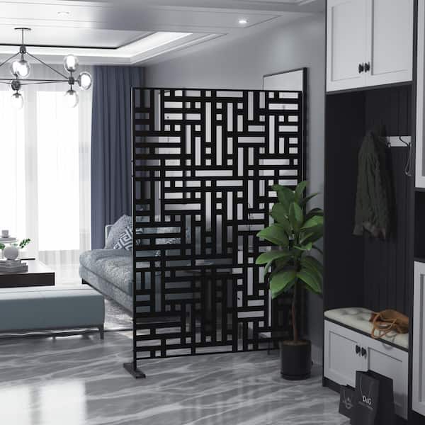 Seafuloy 76 in. H x 47.2 in. W Metal Patio Privacy Screen Fence Privacy Screen Decorative Outdoor Divider (Black)