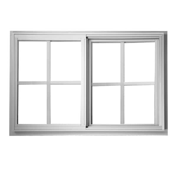 Ply Gem 71.25 in. x 47.25 in. Aluminum Series White Aluminum Left-Hand Sliding Window with Grilles and LE Glass, Screen Included