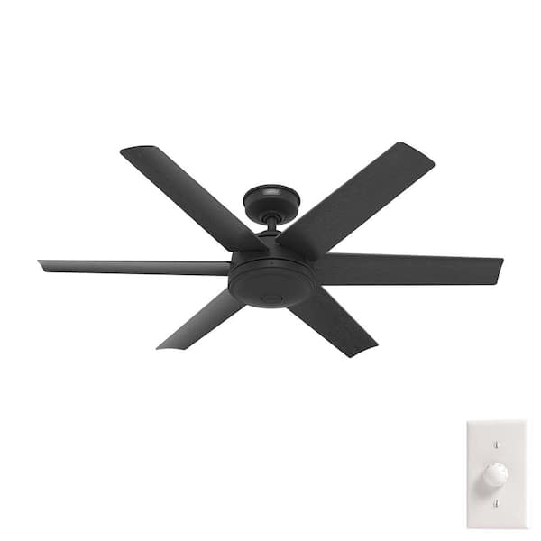 Hunter Jetty 52 in. Outdoor Matte Black Ceiling Fan with Wall Control Included For Patios or Bedrooms