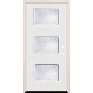 36 in. x 80 in. Left-Hand/Inswing 3 Lite Rain Glass Unfinished Fiberglass Prehung Front Door with 6-9/16 in. Frame