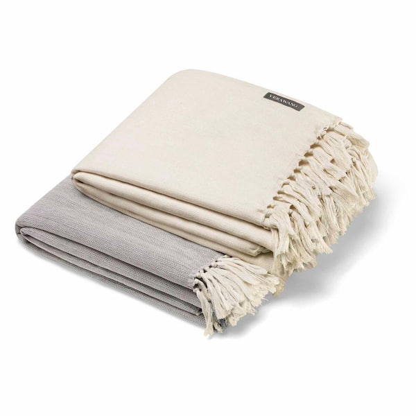 Vera Wang Twill Stripe Solid Ivory Light Beige Eight Piece Bath Towel Set  New
