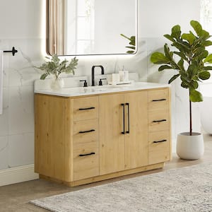 Serene 54 in. Single Freestanding Nature Brown Bath Vanity with Grain White Engineered Stone Top Assembled