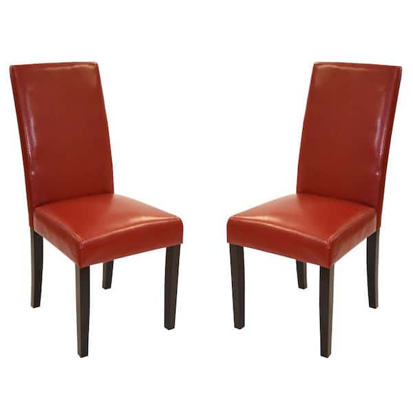 Armen Living Red Bonded Leather Jorma Side Chair (Set of 2)